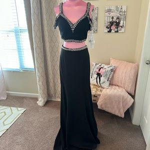 Beaded 2 Piece Stretch Knit Sheath Dress